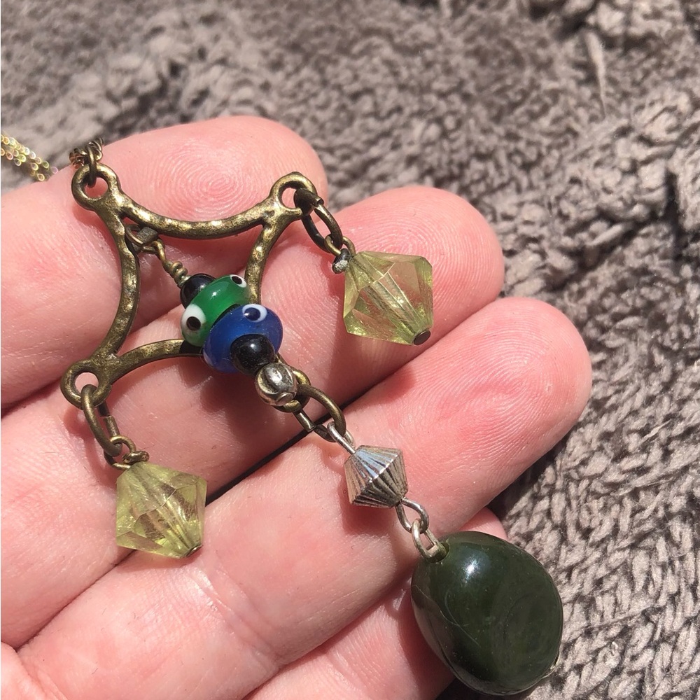 Vintage hammered brass chandelier pendant on chain necklace
